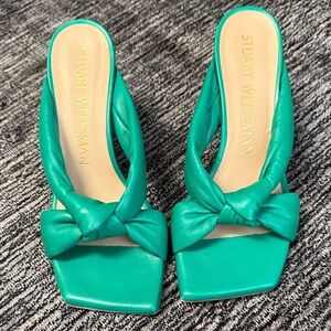 Stuart Weitzman Teal Bow Mules
